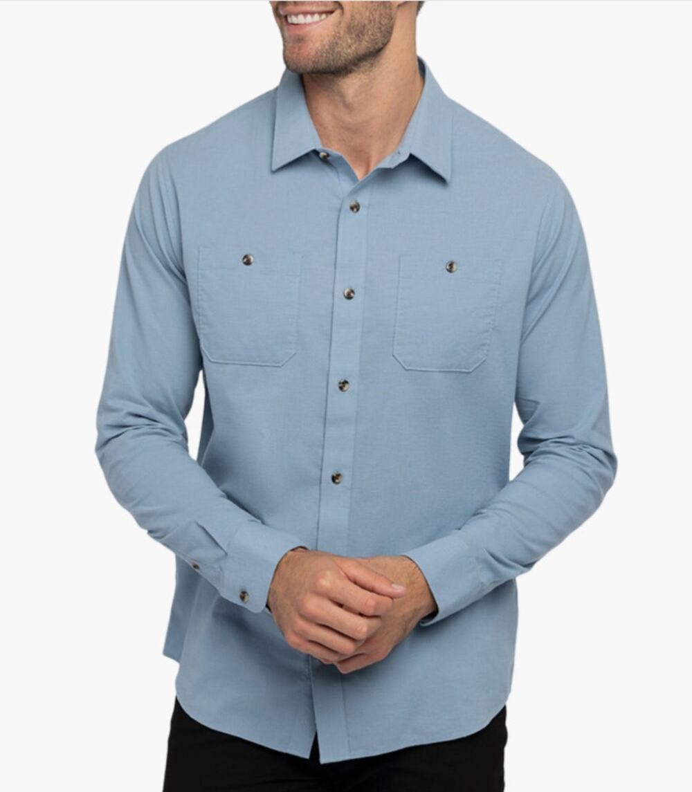 Travis Mathew Mens Cloud Flannel Shirt Sz M Faded Denim Minimalist Everyday Easy